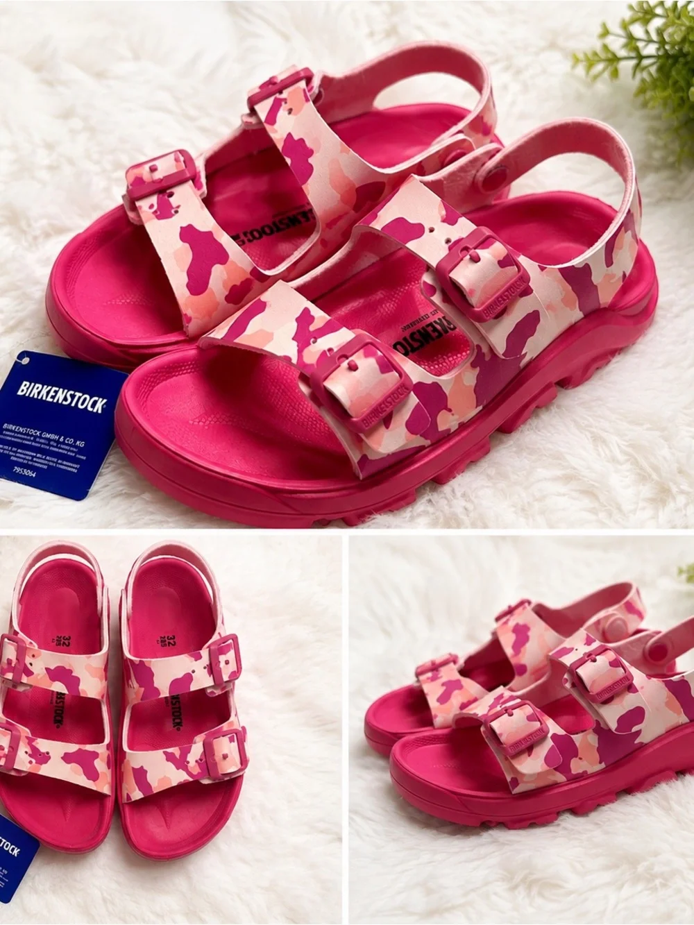Birkenstock Kids Hot Pink Camo Double-Buckle Sandals